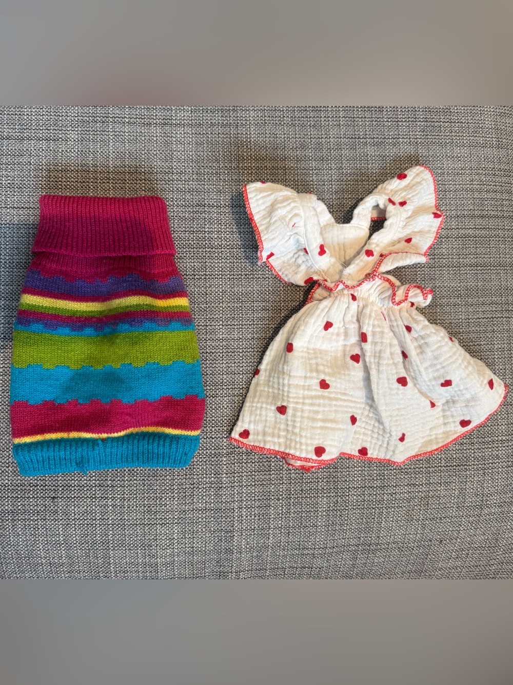 Dog Striped Knit Sweater and Heart Dress